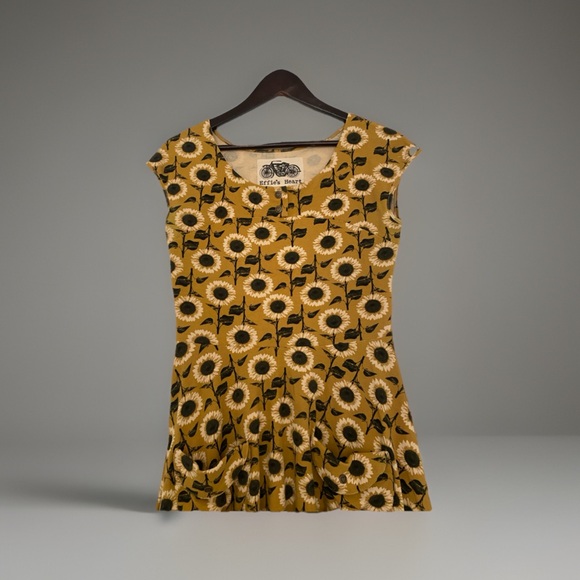 Effie’s Heart Sunflower Dress Women’s Medium Retro Fit Flare Cotton Pockets - Picture 6 of 7